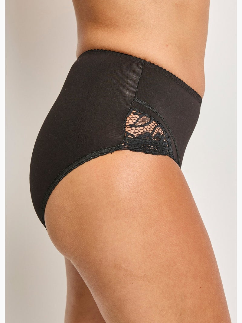 Culotte taille haute coton stretch dentelle - Afibel Noir - Kiabi