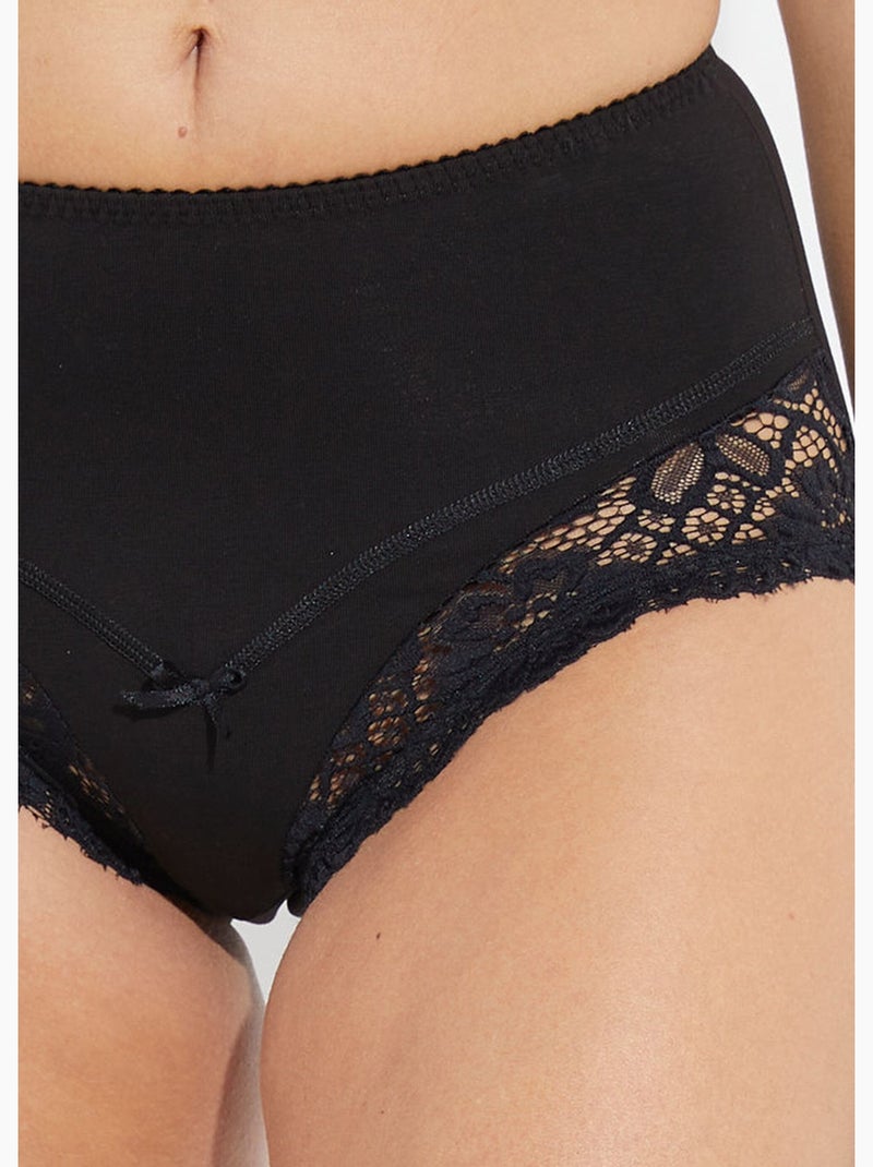 Culotte taille haute coton stretch dentelle - Afibel Noir - Kiabi