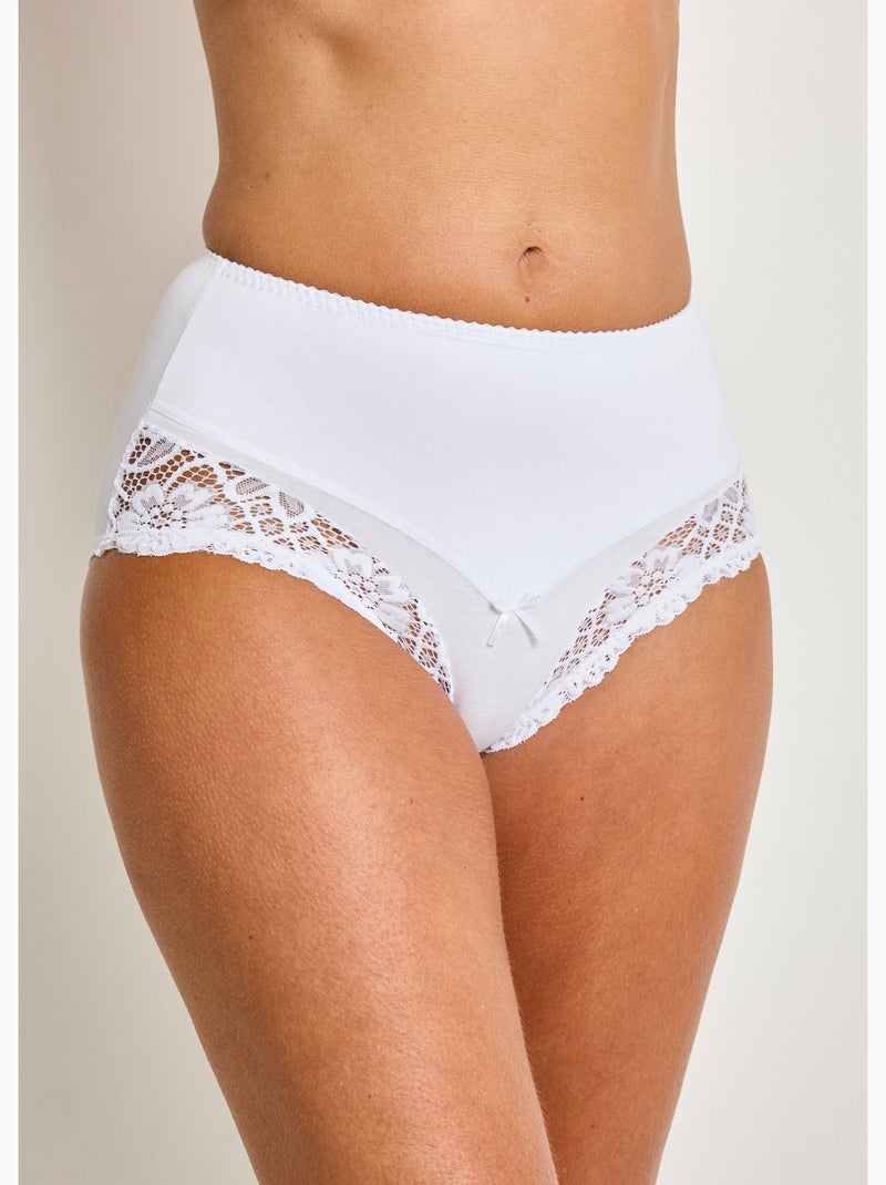Culotte taille haute coton stretch dentelle Blanc Femme