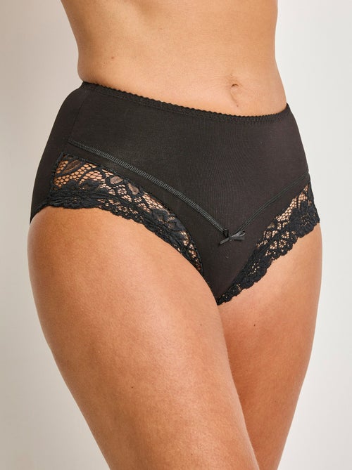 Culotte taille haute coton stretch dentelle - Kiabi