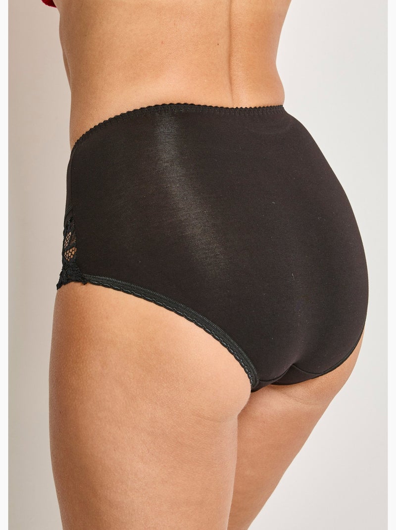 Culotte taille haute coton stretch dentelle Noir - Kiabi