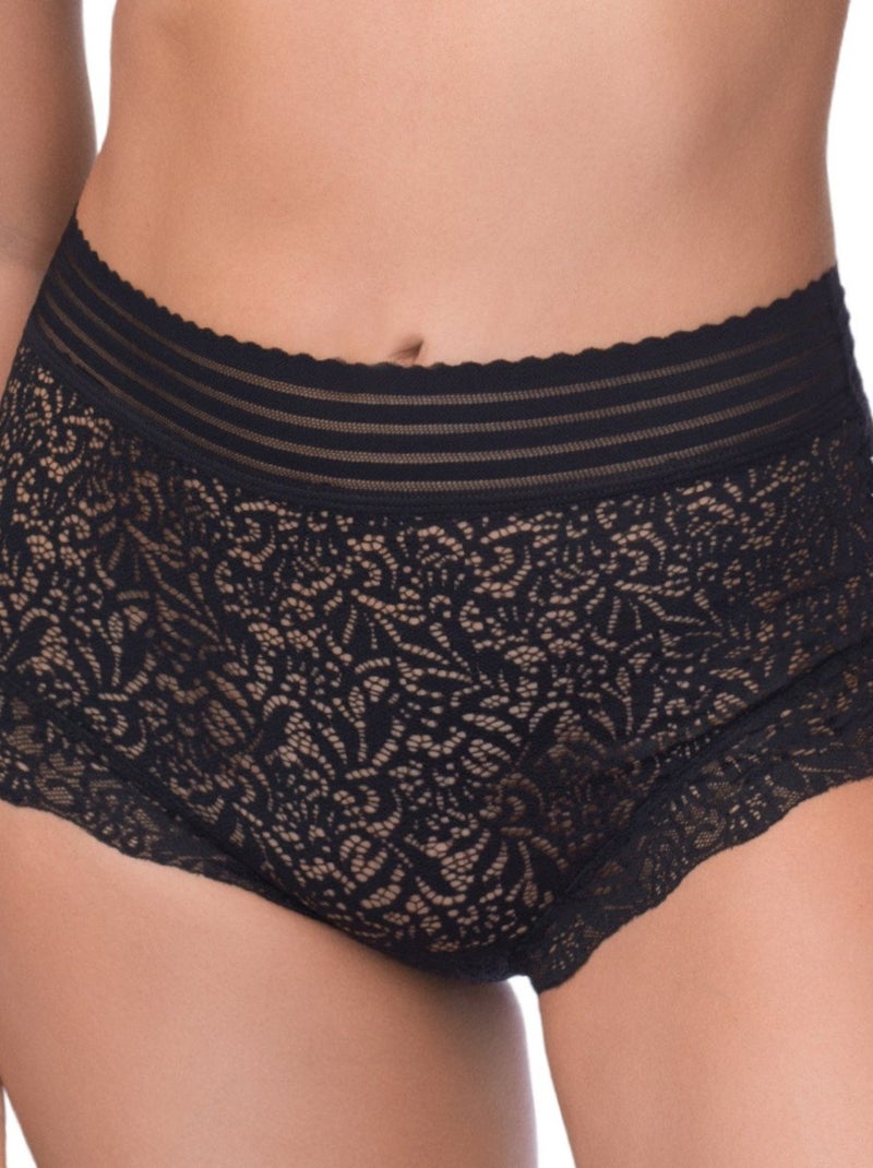 Culotte taille haute en dentelle Paola Noir - Kiabi