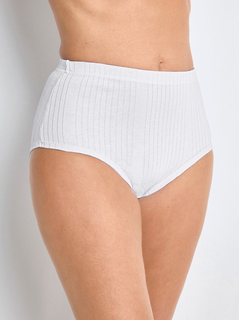 Culotte taille haute maille interlock côtelée - lot de 3 Blanc - Kiabi