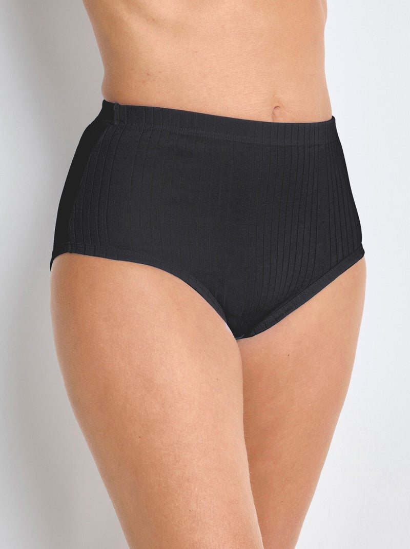 Culotte taille haute maille interlock côtelée - lot de 3 Noir - Kiabi