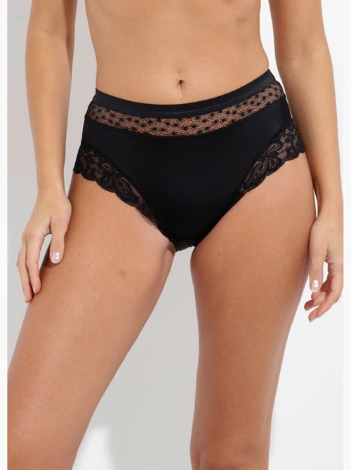 Culotte taille haute maille satinée et dentelle - Afibel - Kiabi