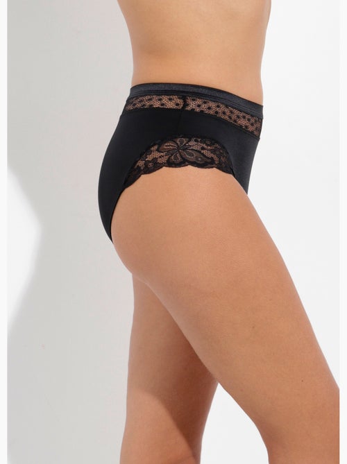 Culotte taille haute maille satinée et dentelle - Afibel - Kiabi