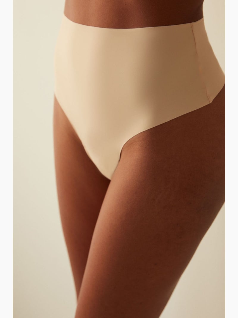 Culotte tanga lisse sans démarcation, sans coutures, taille basse penti Beige argile - Kiabi