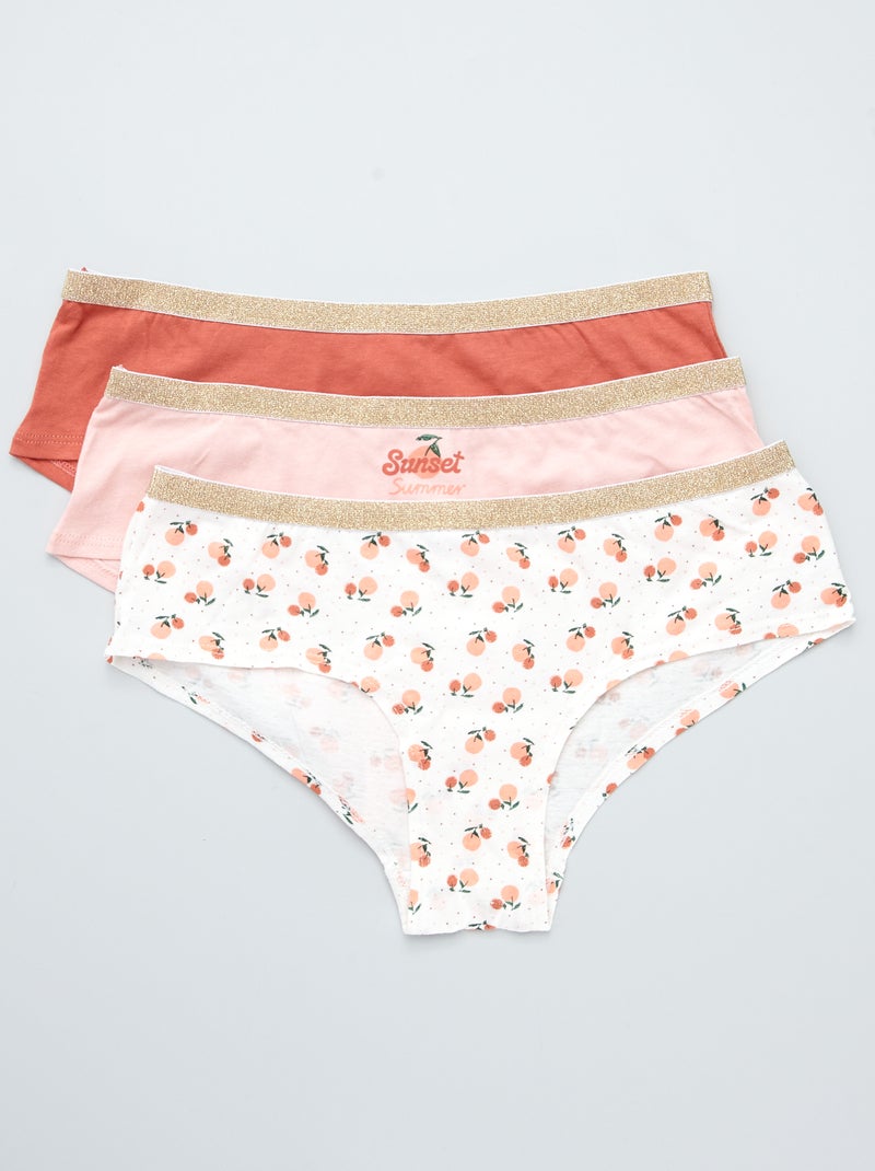 Culottes à bandeau pailleté - Lot de 3 Beige/rose/rose foncé - Kiabi