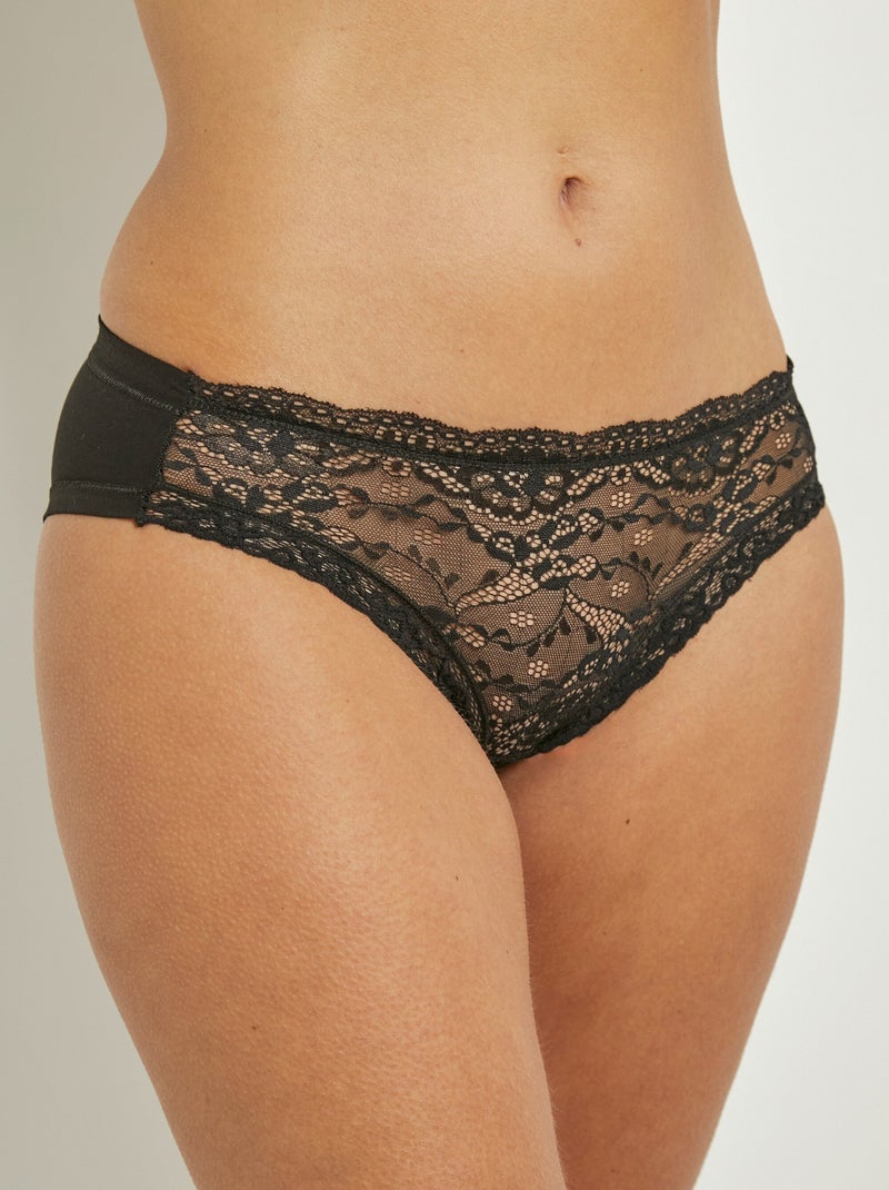 Culottes devant dentelle et coton Noir - Kiabi