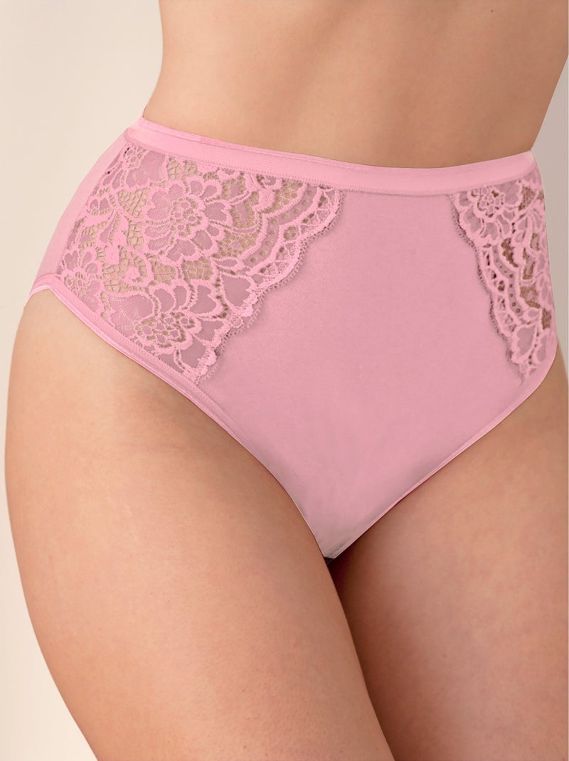 Culottes empiècements dentelle taille haute Rose - Kiabi