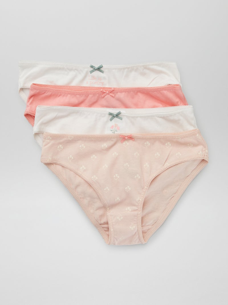 Culottes en jersey avec nœud fantaisie - Lot de 4 Rose/blanc - Kiabi