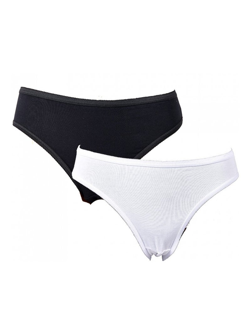 Culottes Femme Confort Maitien en Coton Qualité supérieure - Pack de 2 Blanc Noir Blanc - Kiabi