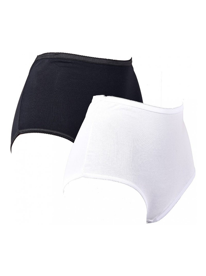 Culottes Femme Confort Maitien en Coton Qualité supérieure - Pack de 2 Noir Blanc Blanc - Kiabi