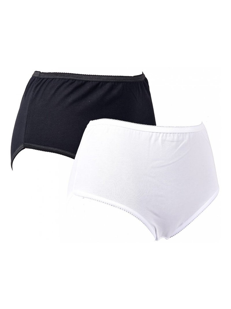 Culottes Femme Confort Maitien en Coton Qualité supérieure - Pack de 2 Noir Blanc - Kiabi