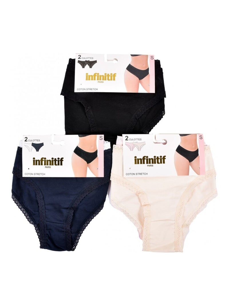 Culottes Femme INFINITIF - Pack de 6 Noir Multicolore Blanc - Kiabi