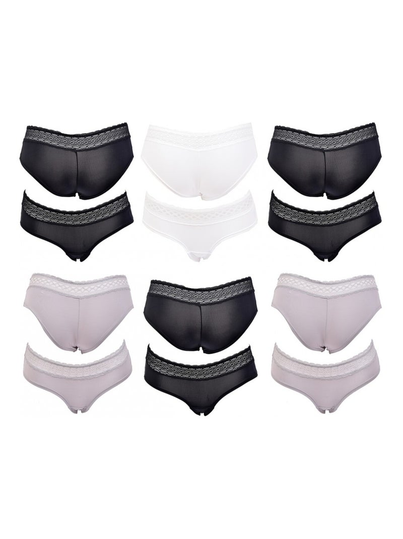 Culottes Femme INFINITIF avec Dentelle - Pack de 6 Noir Blanc Gris - Kiabi