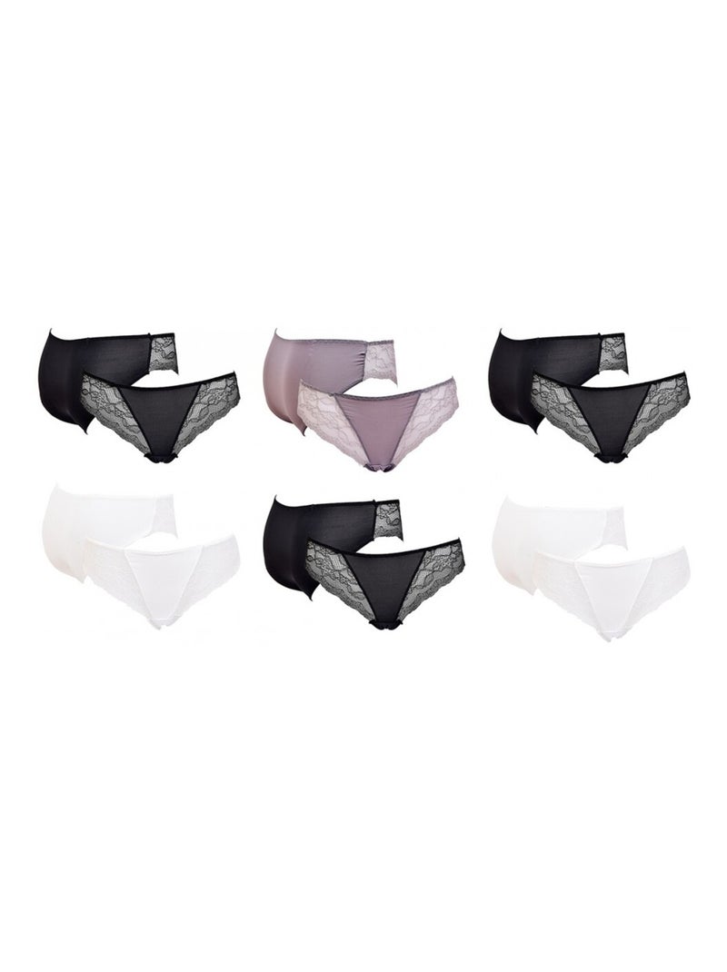 Culottes Femme INFINITIF avec Dentelle - Pack de 6 Noir Mauve Blanc - Kiabi