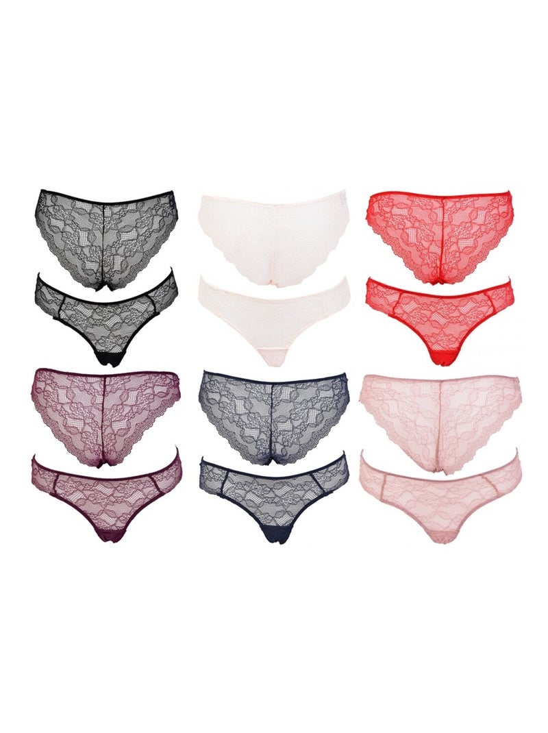 Culottes Femme INFINITIF avec Dentelle - Pack de 6 Noir Multicolore Blanc - Kiabi
