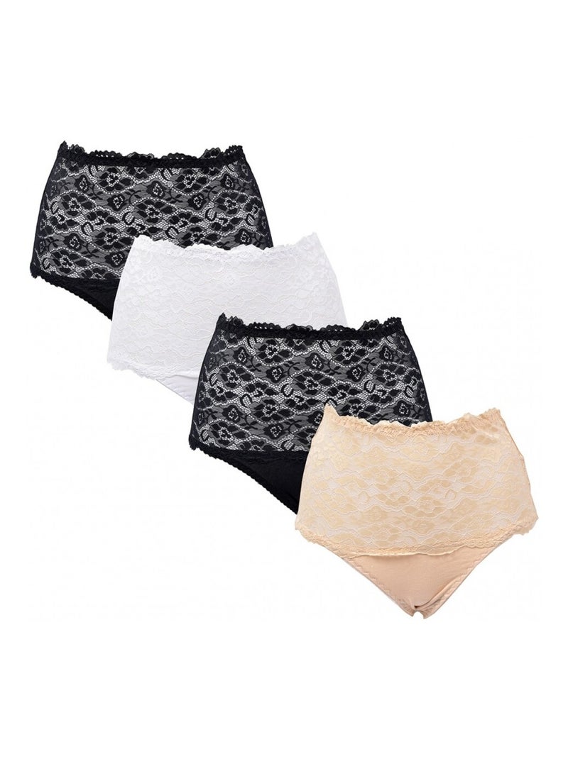 Culottes Femme KINDY - Pack de 4 Noir Multicolore Blanc - Kiabi