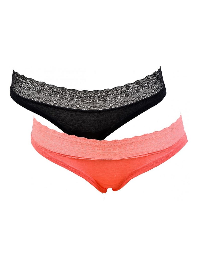 Culottes Femme MANOUKIAN Underwear - Pack de 2 Noir Rose - Kiabi