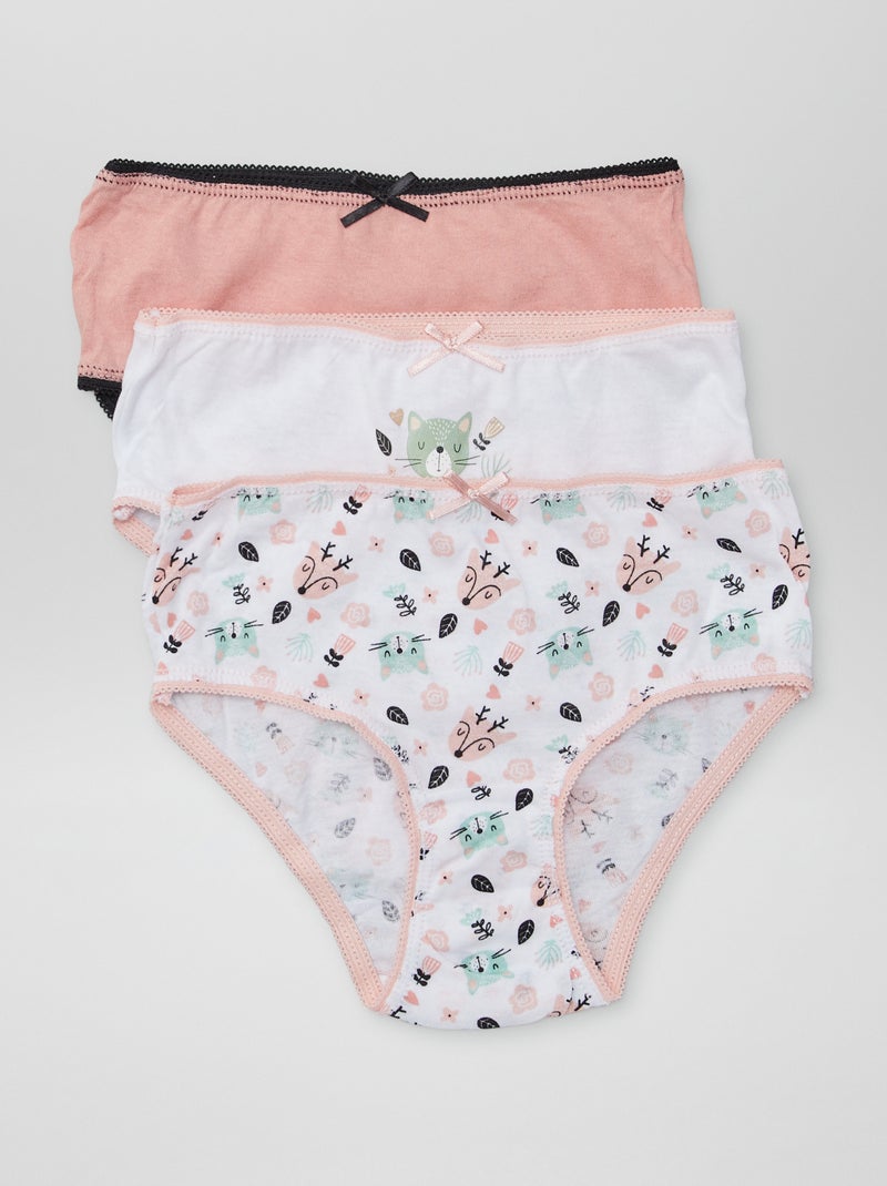 Culottes imprimées en coton - lot de 3 Rose - Kiabi