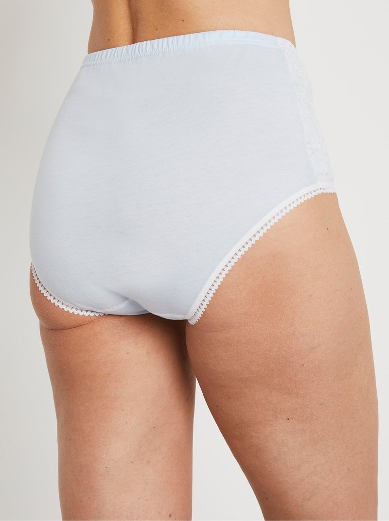 Culottes taille haute coton et dentelle - lot de 3 Bleu - Kiabi