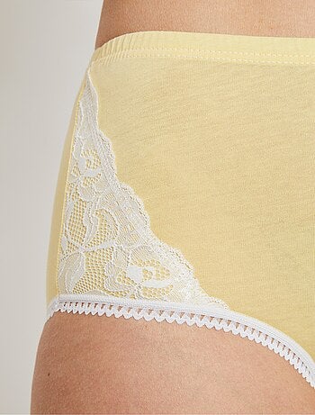 Culottes taille haute coton et dentelle - lot de 3