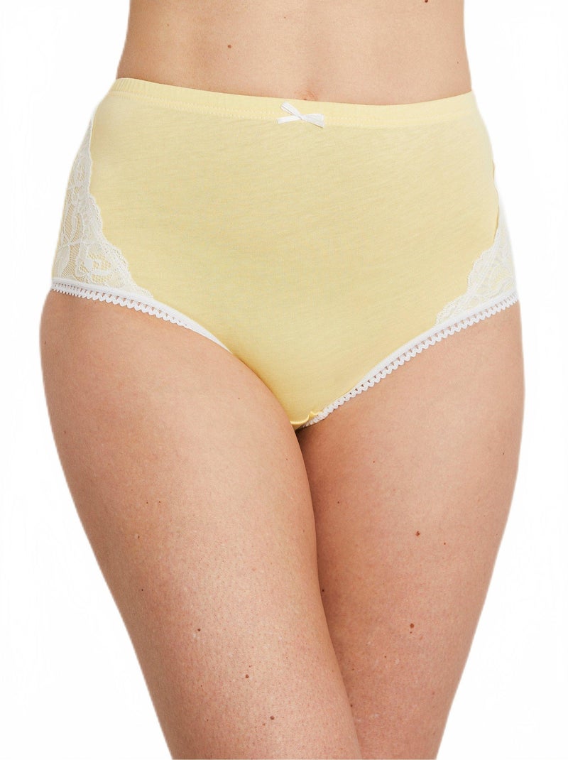 Culottes taille haute coton et dentelle - lot de 3 Jaune - Kiabi