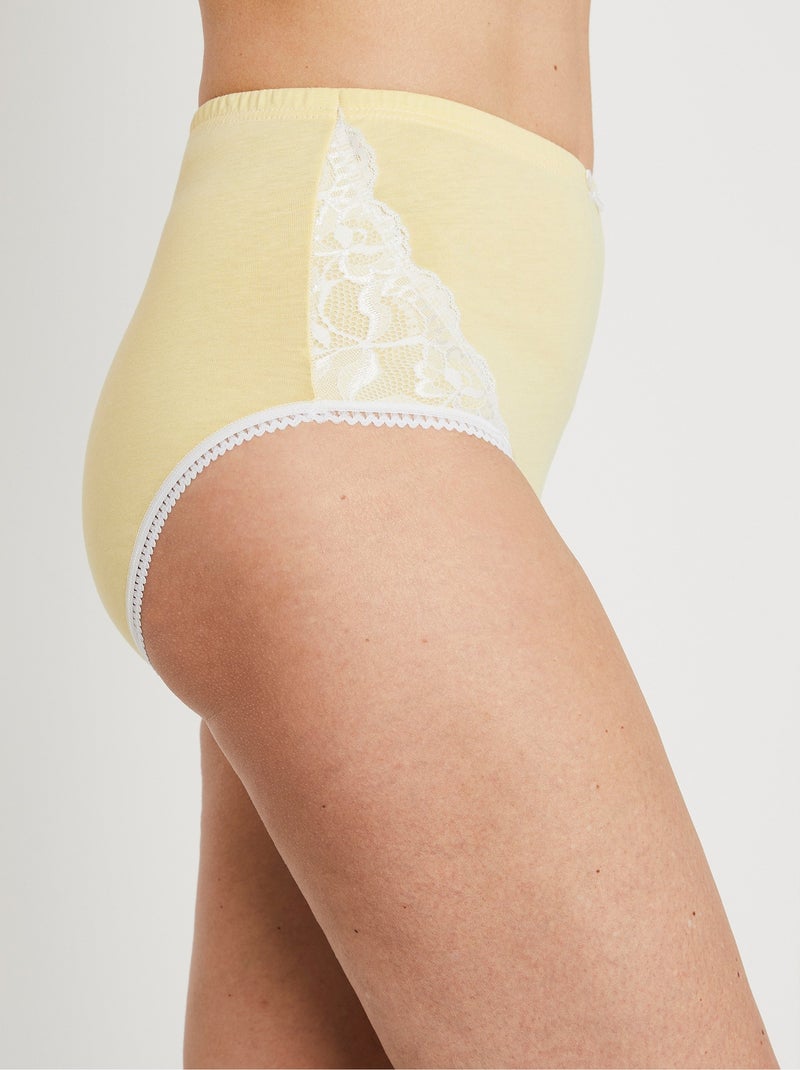 Culottes taille haute coton et dentelle - lot de 3 Jaune - Kiabi