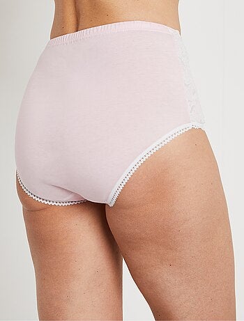 Culottes taille haute coton et dentelle - lot de 3