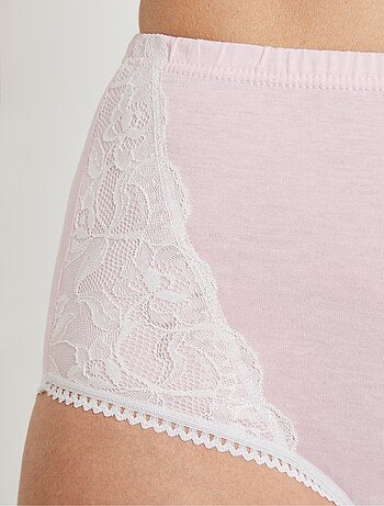 Culottes taille haute coton et dentelle - lot de 3
