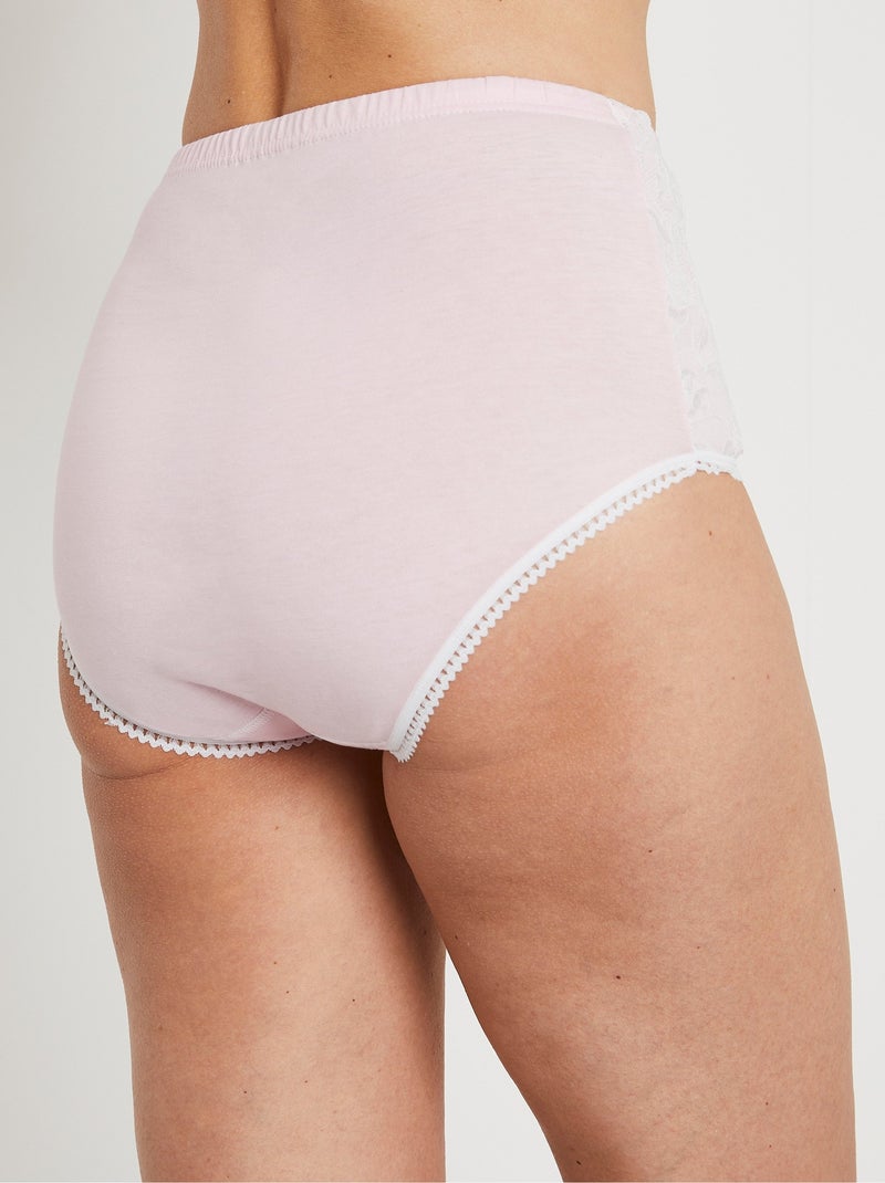 Culottes taille haute coton et dentelle - lot de 3 Rose - Kiabi