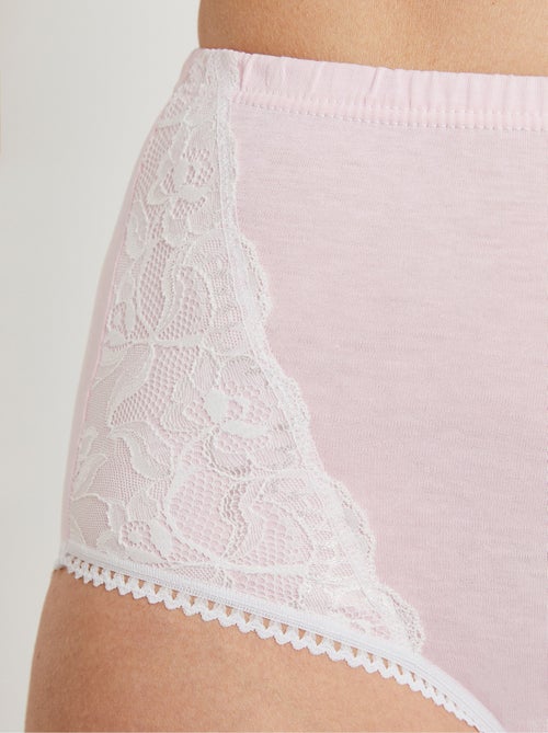 Culottes taille haute coton et dentelle - lot de 3 - Kiabi