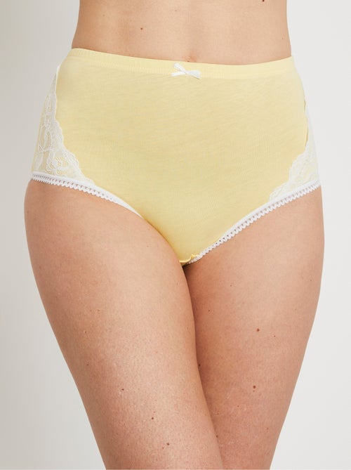 Culottes taille haute coton et dentelle - Kiabi