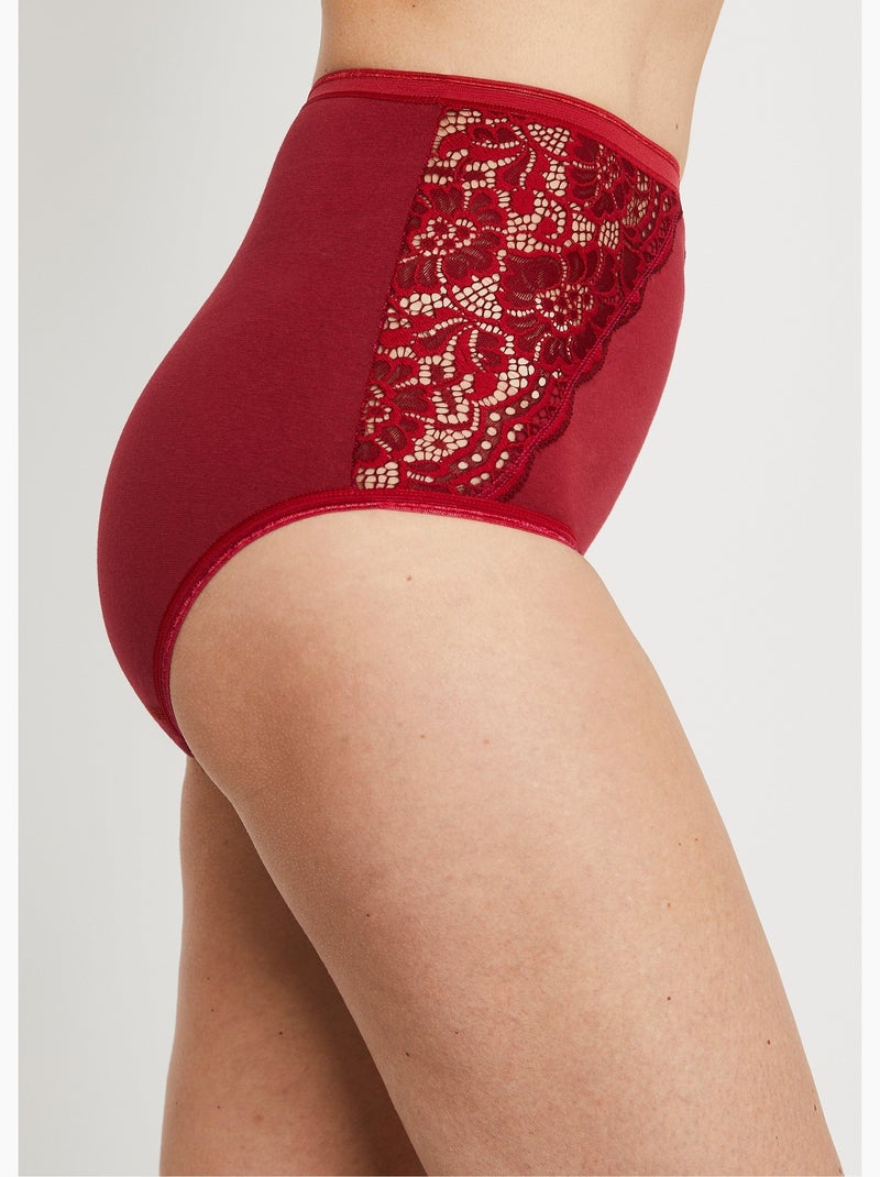 Culottes taille haute dentelle - lot de 2 - Afibel Rouge carmin - Kiabi