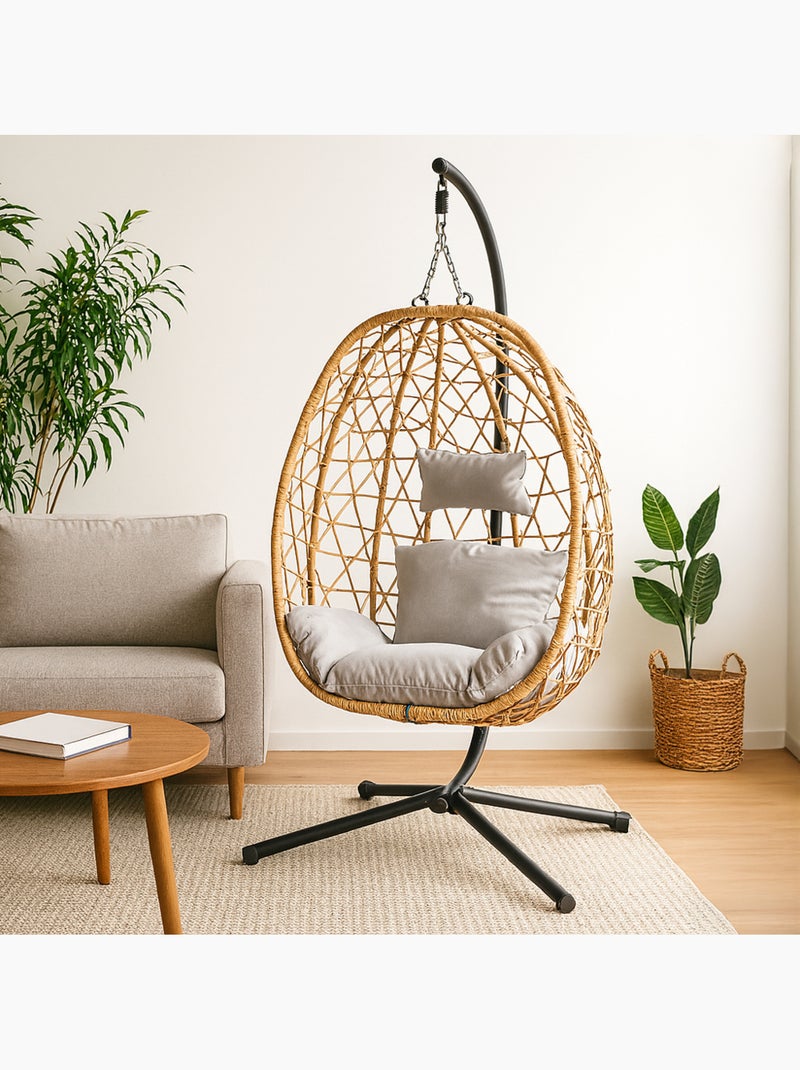 CUZCO Fauteuil suspendu effet rotin Gris Marron - Kiabi