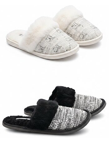 CXL by Christian Lacroix Pantoufles Mules Femme Col Fourrure Pack 2 Paires