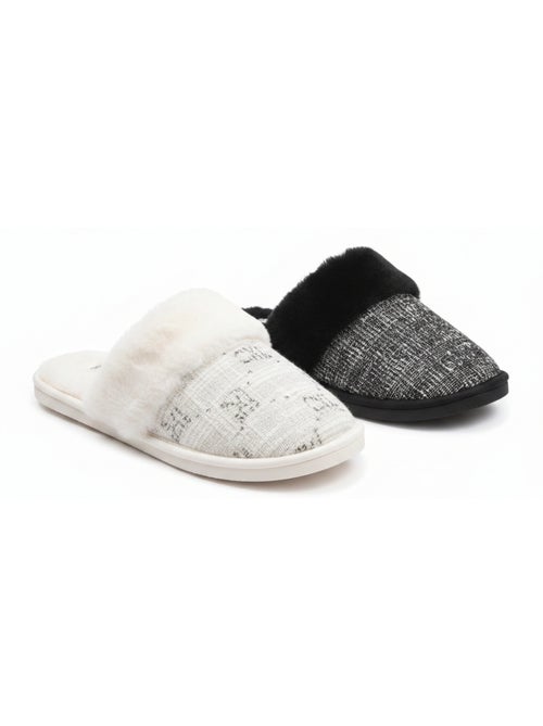 CXL by Christian Lacroix Pantoufles Mules Femme Col Fourrure Pack 2 Paires - Kiabi
