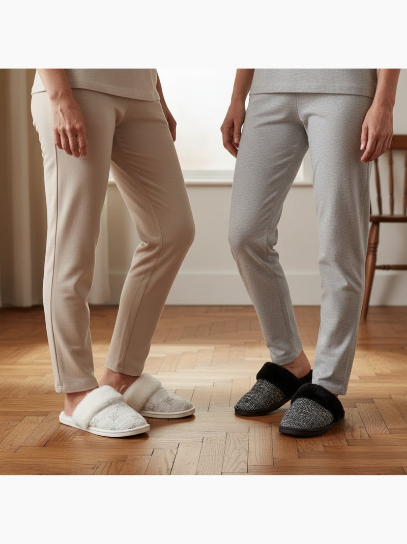 CXL by Christian Lacroix Pantoufles Mules Femme Col Fourrure Pack 2 Paires Blanc Noir - Kiabi