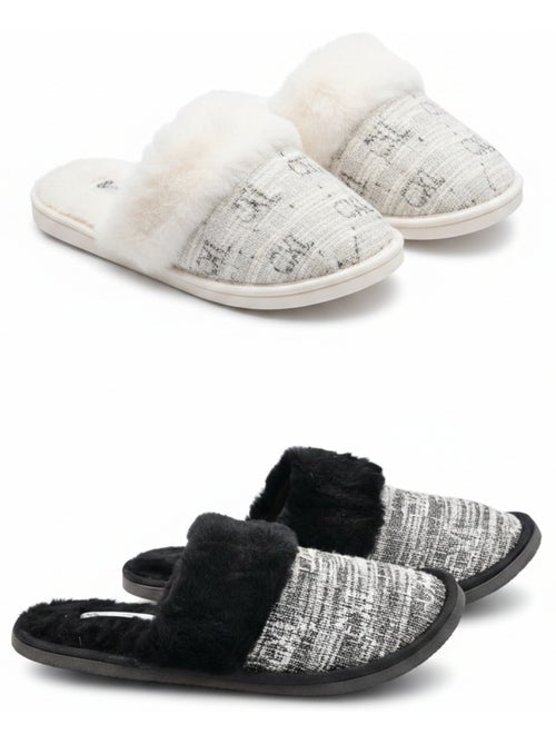 CXL by Christian Lacroix Pantoufles Mules Femme Col Fourrure Pack 2 Paires - Kiabi