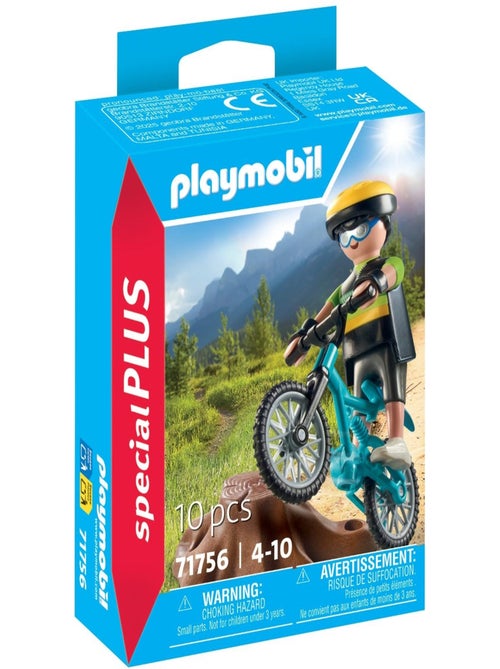 Cycliste avec vélo tout terrain et souche d'arbre - Kiabi