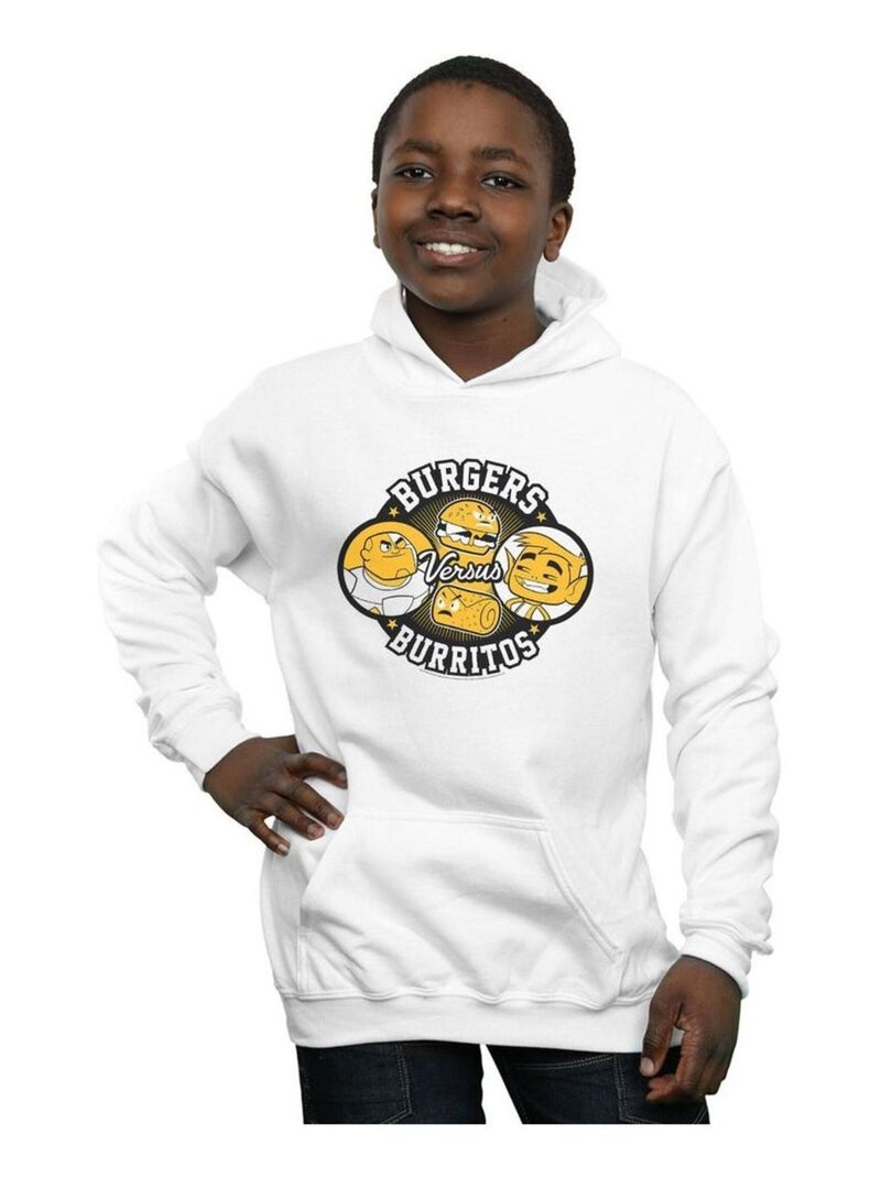 DC Comics - Sweat à capuche TEEN TITANS GO BURGERS VS BURRITOS Blanc - Kiabi