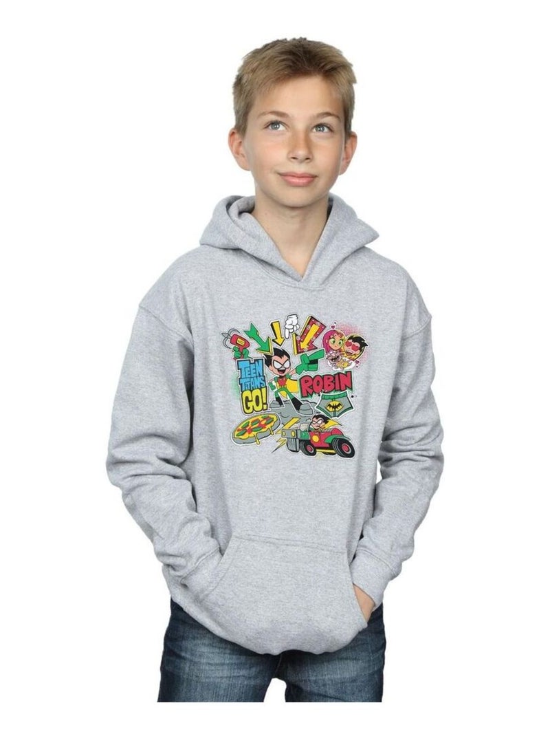 DC Comics - Sweat à capuche TEEN TITANS GO Gris chiné - Kiabi