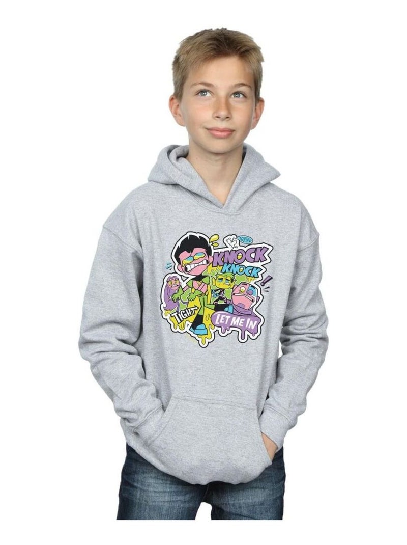DC Comics - Sweat à capuche TEEN TITANS GO KNOCK KNOCK Gris chiné - Kiabi