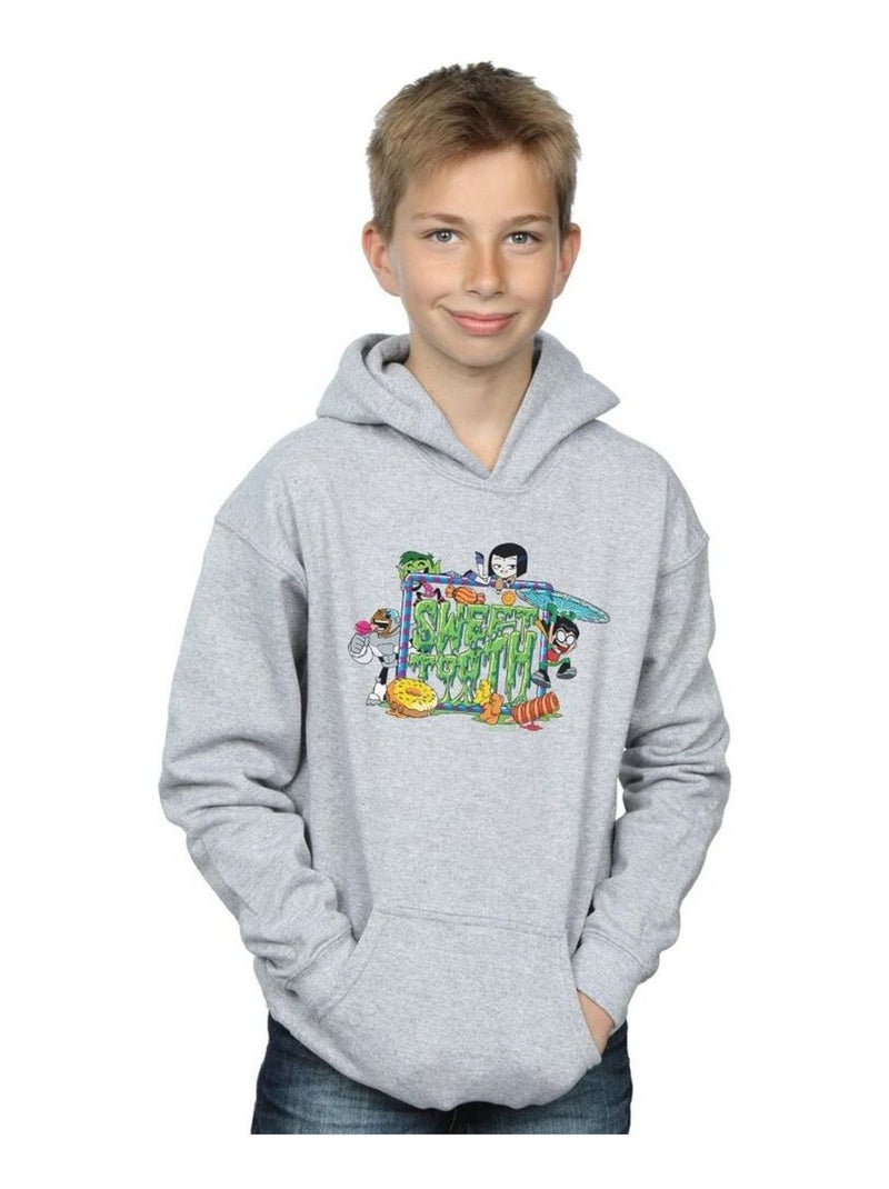 DC Comics - Sweat à capuche TEEN TITANS GO SWEET TOOTH Gris chiné - Kiabi