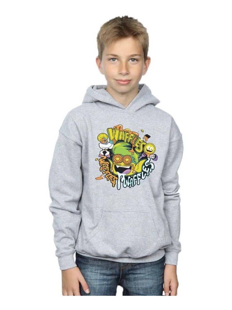 DC Comics - Sweat à capuche TEEN TITANS GO WAFFLE MANIA Gris chiné - Kiabi