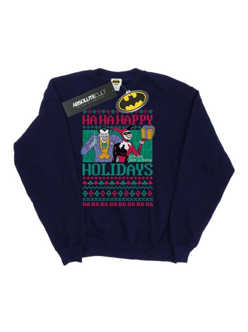 DC Comics - Sweat HA HA HAPPY HOLIDAYS Bleu marine - Kiabi