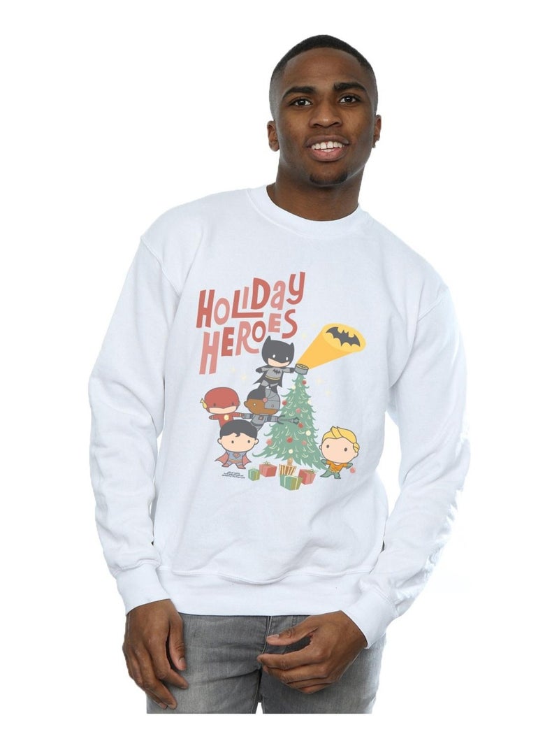 DC Comics - Sweat JUSTICE LEAGUE HOLIDAY HEROES Blanc - Kiabi