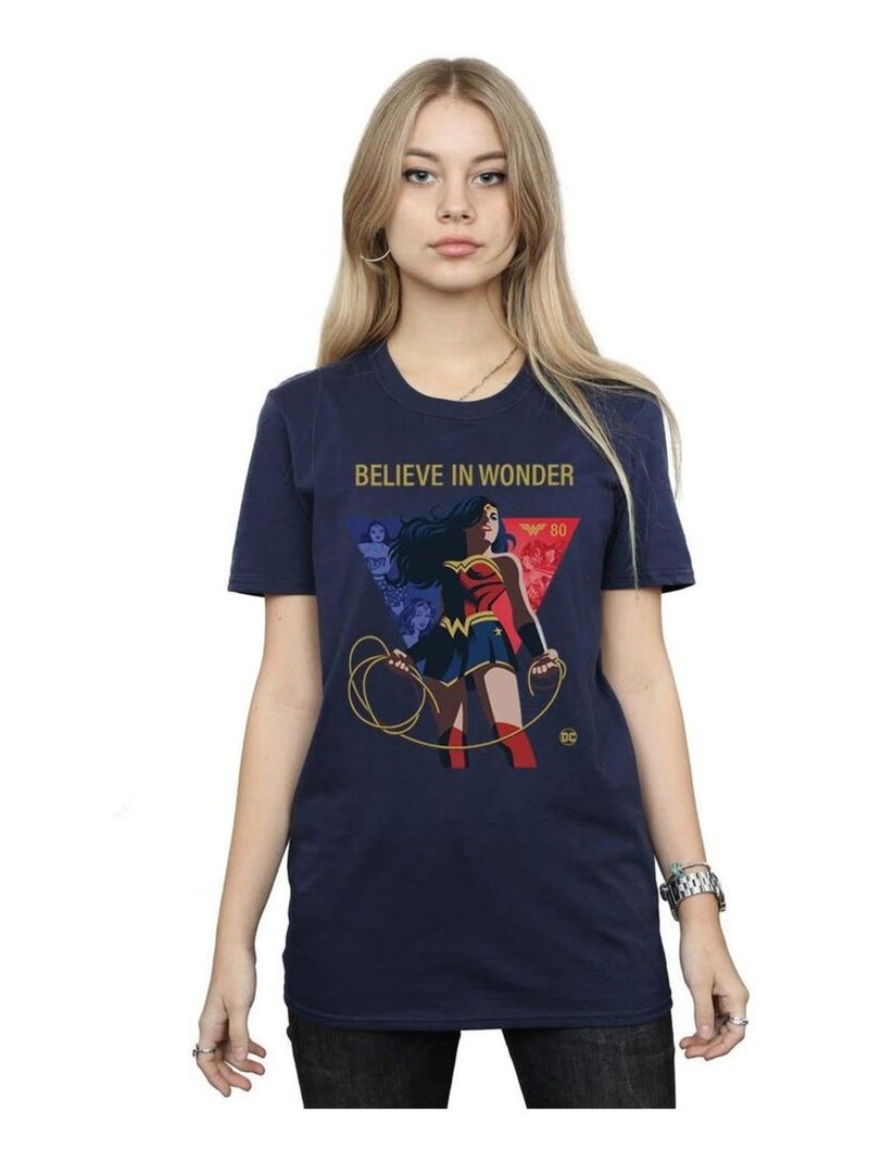DC Comics - T-shirt 80TH ANNIVERSARY BELIEVE IN WONDER Bleu marine - Kiabi