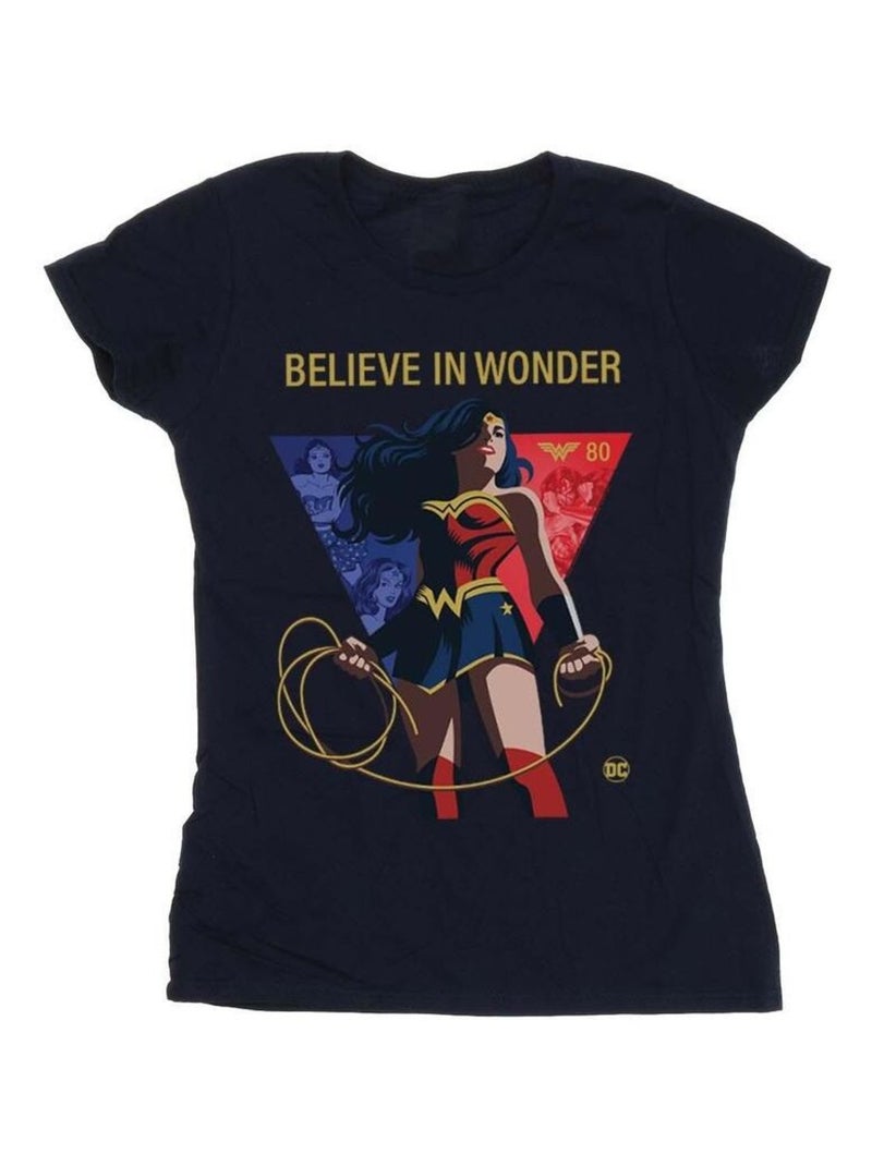 DC Comics - T-shirt 80TH ANNIVERSARY BELIEVE IN WONDER Bleu marine - Kiabi